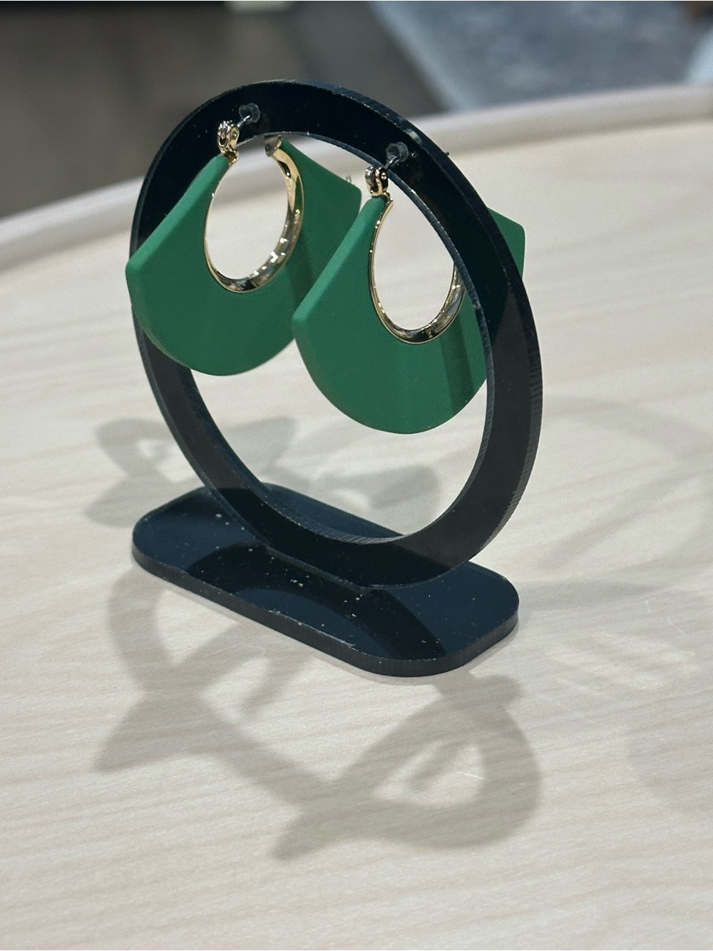 Emerald Teardrop/Fan Hoop Earrings with Gold Trim